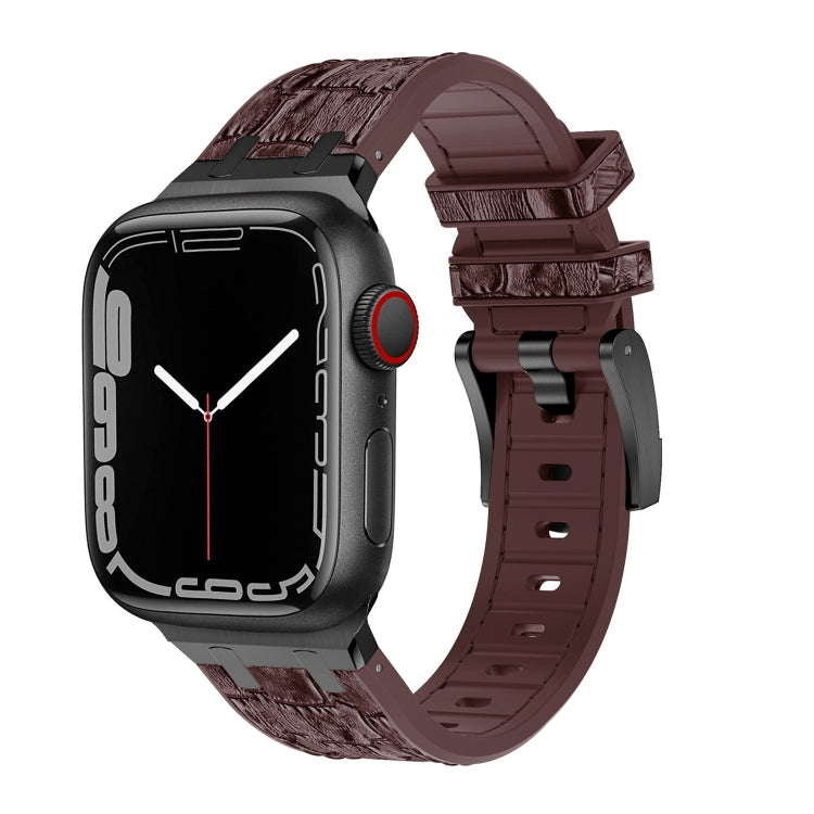 For Apple Watch Series 6 44mm Crocodile Texture Liquid Silicone Watch Band(Black Dark Brown) - Watch Bands by PMC Jewellery | Online Shopping South Africa | PMC Jewellery