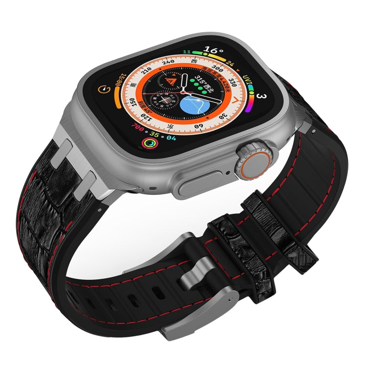 For Apple Watch Series 5 44mm Crocodile Texture Liquid Silicone Watch Band(Silver Red Black) - Watch Bands by PMC TechLife | Online Shopping South Africa | PMC TechLife
