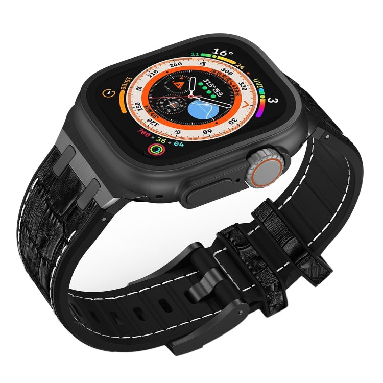 For Apple Watch Series 5 40mm Crocodile Texture Liquid Silicone Watch Band(Black White Black) - Watch Bands by PMC TechLife | Online Shopping South Africa | PMC TechLife