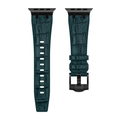 For Apple Watch Series 4 40mm Crocodile Texture Liquid Silicone Watch Band(Black Deep Green) - Watch Bands by PMC Jewellery | Online Shopping South Africa | PMC Jewellery