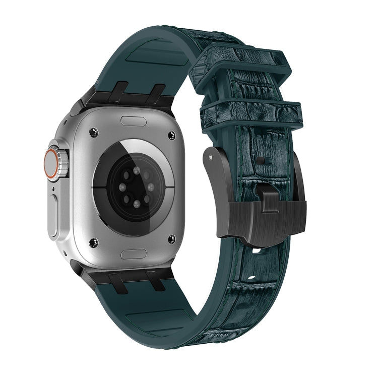 For Apple Watch Series 4 40mm Crocodile Texture Liquid Silicone Watch Band(Black Deep Green) - Watch Bands by PMC TechLife | Online Shopping South Africa | PMC TechLife