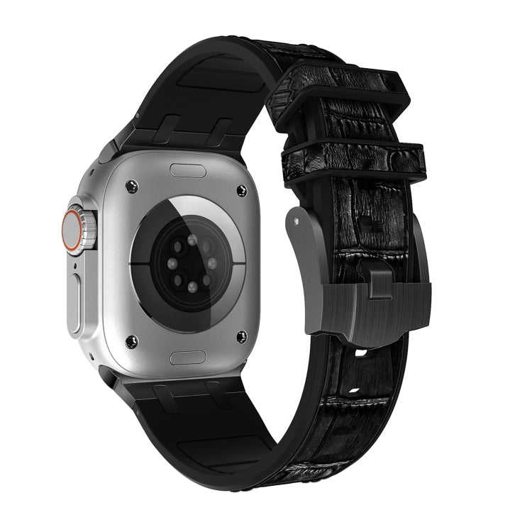 For Apple Watch Series 3 38mm Crocodile Texture Liquid Silicone Watch Band(Black Black) - Watch Bands by PMC TechLife | Online Shopping South Africa | PMC TechLife