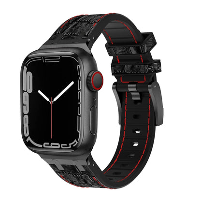 For Apple Watch Series 3 38mm Crocodile Texture Liquid Silicone Watch Band(Black Red Black) - Watch Bands by PMC Jewellery | Online Shopping South Africa | PMC Jewellery