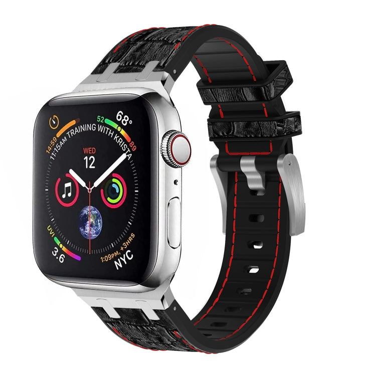 For Apple Watch Series 3 42mm Crocodile Texture Liquid Silicone Watch Band(Silver Red Black) - Watch Bands by PMC Jewellery | Online Shopping South Africa | PMC Jewellery