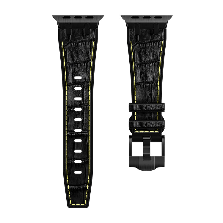 For Apple Watch Series 2 42mm Crocodile Texture Liquid Silicone Watch Band(Black Yellow Black) - Watch Bands by PMC Jewellery | Online Shopping South Africa | PMC Jewellery