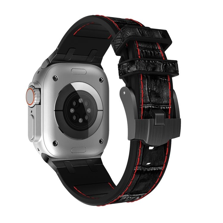 For Apple Watch Series 2 38mm Crocodile Texture Liquid Silicone Watch Band(Black Red Black) - Watch Bands by PMC TechLife | Online Shopping South Africa | PMC TechLife