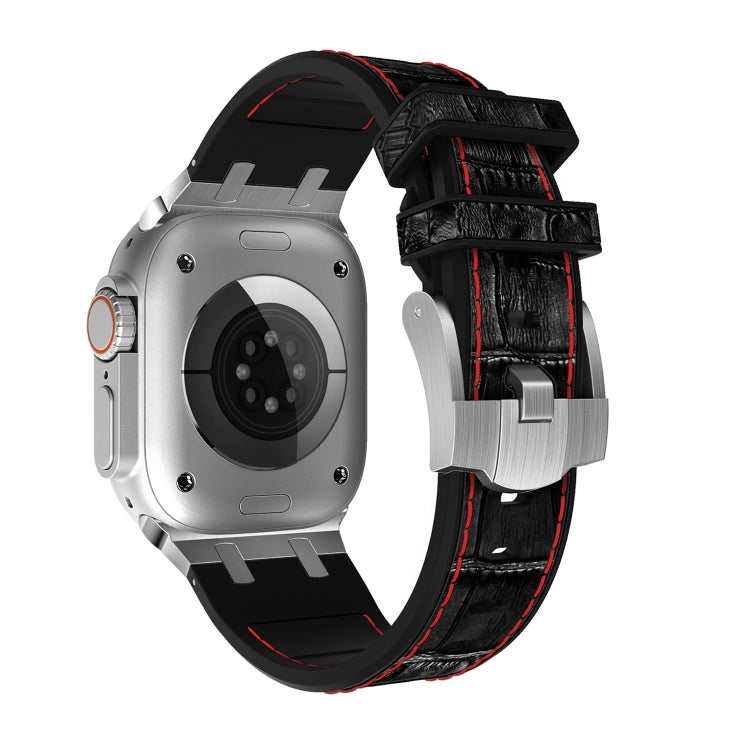 For Apple Watch Series 2 38mm Crocodile Texture Liquid Silicone Watch Band(Silver Red Black) - Watch Bands by PMC TechLife | Online Shopping South Africa | PMC TechLife