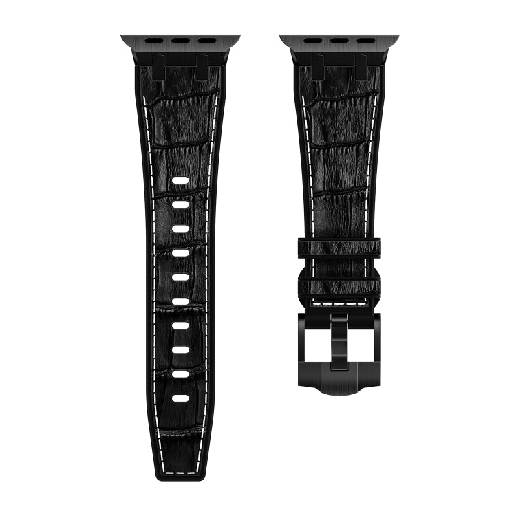 For Apple Watch 42mm Crocodile Texture Liquid Silicone Watch Band(Black White Black) - Watch Bands by PMC TechLife | Online Shopping South Africa | PMC TechLife