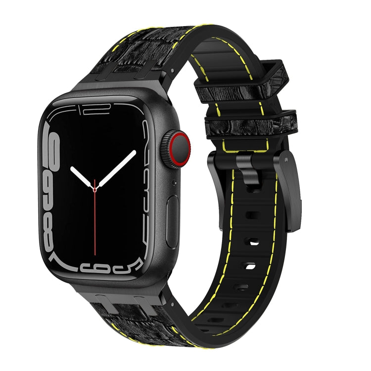 For Apple Watch 42mm Crocodile Texture Liquid Silicone Watch Band(Black Yellow Black) - Watch Bands by PMC TechLife | Online Shopping South Africa | PMC TechLife