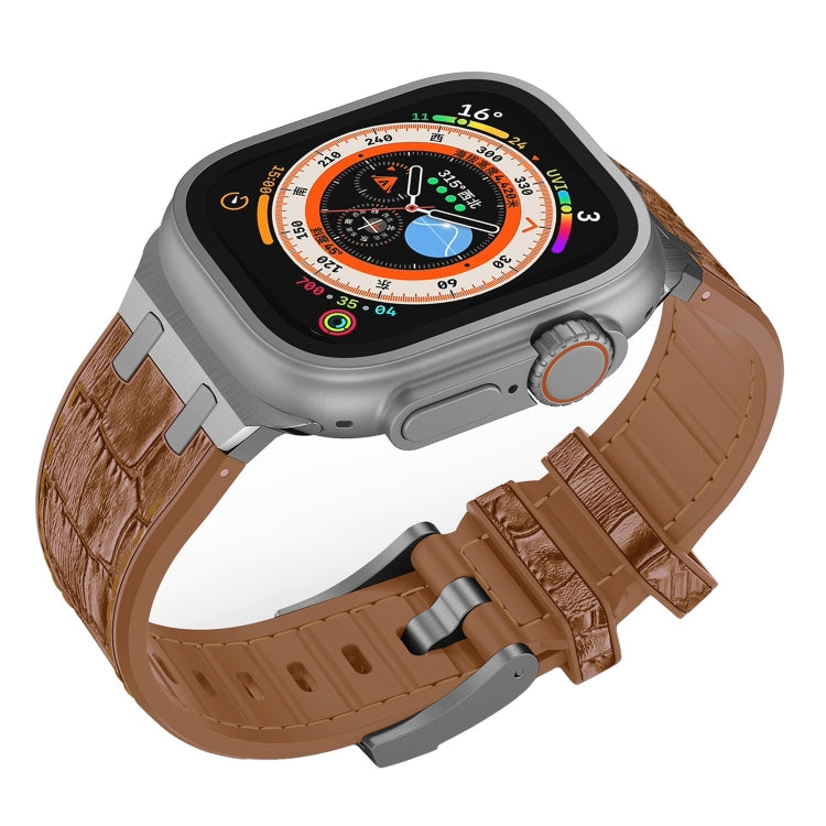 For Apple Watch 38mm Crocodile Texture Liquid Silicone Watch Band(Silver Yellow Brown) - Watch Bands by PMC TechLife | Online Shopping South Africa | PMC TechLife