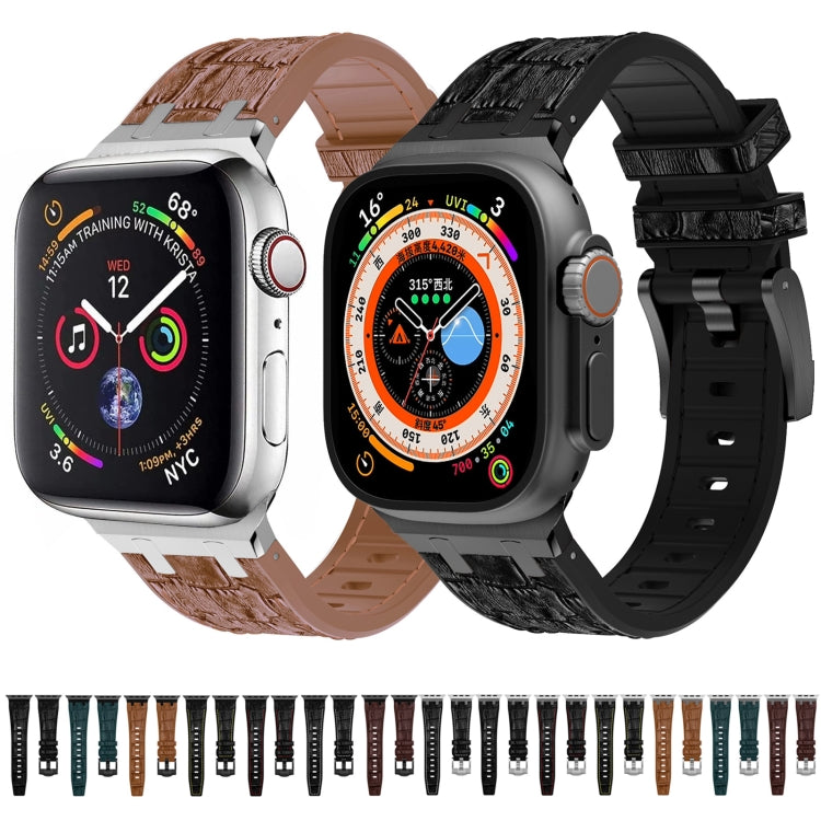 For Apple Watch Ultra 2 49mm Crocodile Texture Liquid Silicone Watch Band(Silver Black) - Watch Bands by PMC TechLife | Online Shopping South Africa | PMC TechLife