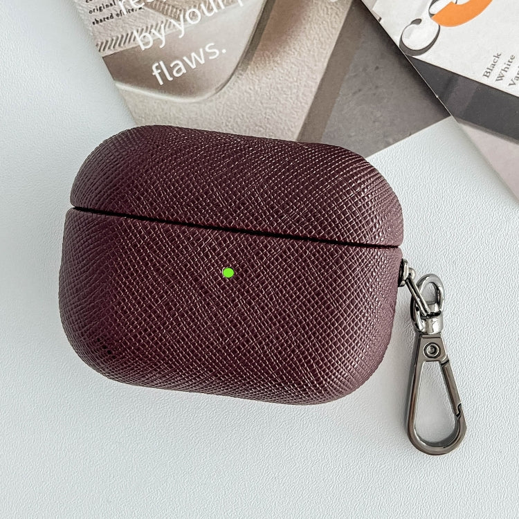 For AirPods 3 Cross Texture PU Leather Bluetooth Earphone Protective Case(Dark Brown) - For AirPods 3 by PMC Jewellery | Online Shopping South Africa | PMC Jewellery | Buy Now Pay Later Mobicred