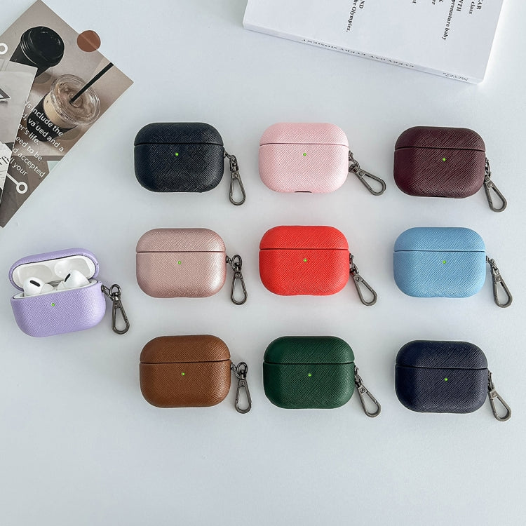 For AirPods Pro 2 Cross Texture PU Leather Bluetooth Earphone Protective Case(Pink) - For AirPods Pro 2 by PMC Jewellery | Online Shopping South Africa | PMC Jewellery | Buy Now Pay Later Mobicred