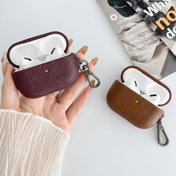 For AirPods 3 Cross Texture PU Leather Bluetooth Earphone Protective Case(Black) - For AirPods 3 by PMC Jewellery | Online Shopping South Africa | PMC Jewellery | Buy Now Pay Later Mobicred