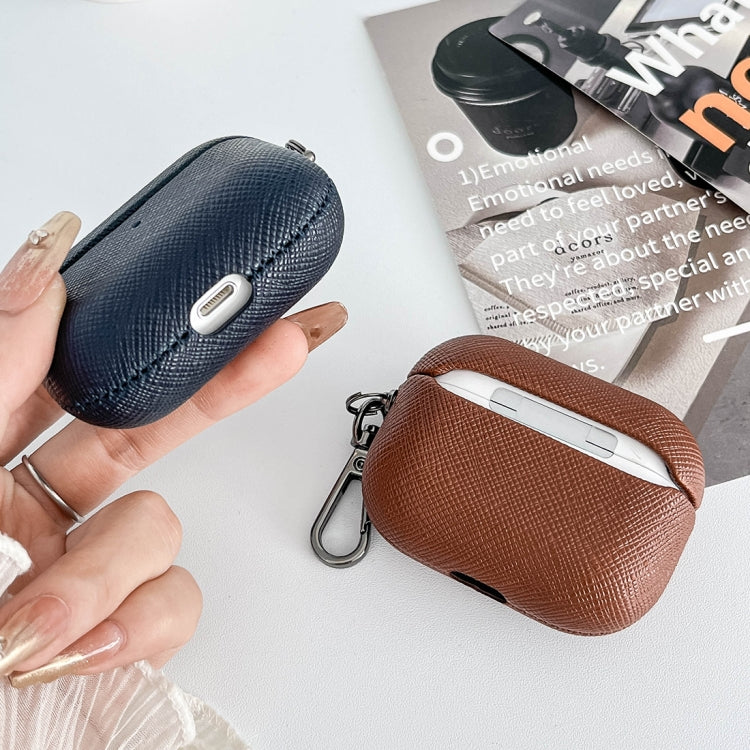 For AirPods 3 Cross Texture PU Leather Bluetooth Earphone Protective Case(Dark Blue) - For AirPods 3 by PMC Jewellery | Online Shopping South Africa | PMC Jewellery | Buy Now Pay Later Mobicred