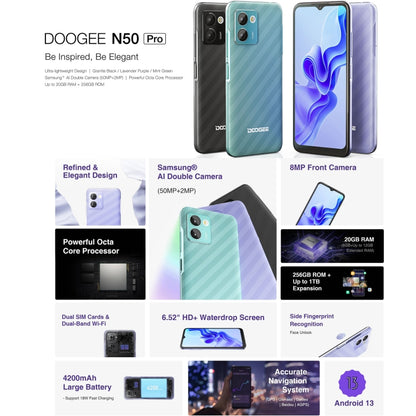 DOOGEE N50 Pro, 8GB+256GB, Side Fingerprint, 6.52 inch Android 13 Spreadtrum T606 Octa Core 1.6GHz, Network: 4G, OTG(Purple) - DOOGEE by DOOGEE | Online Shopping South Africa | PMC Jewellery | Buy Now Pay Later Mobicred