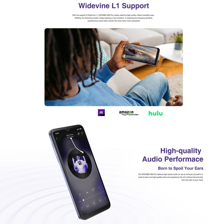 DOOGEE N50 Pro, 8GB+256GB, Side Fingerprint, 6.52 inch Android 13 Spreadtrum T606 Octa Core 1.6GHz, Network: 4G, OTG(Purple) - DOOGEE by DOOGEE | Online Shopping South Africa | PMC Jewellery | Buy Now Pay Later Mobicred