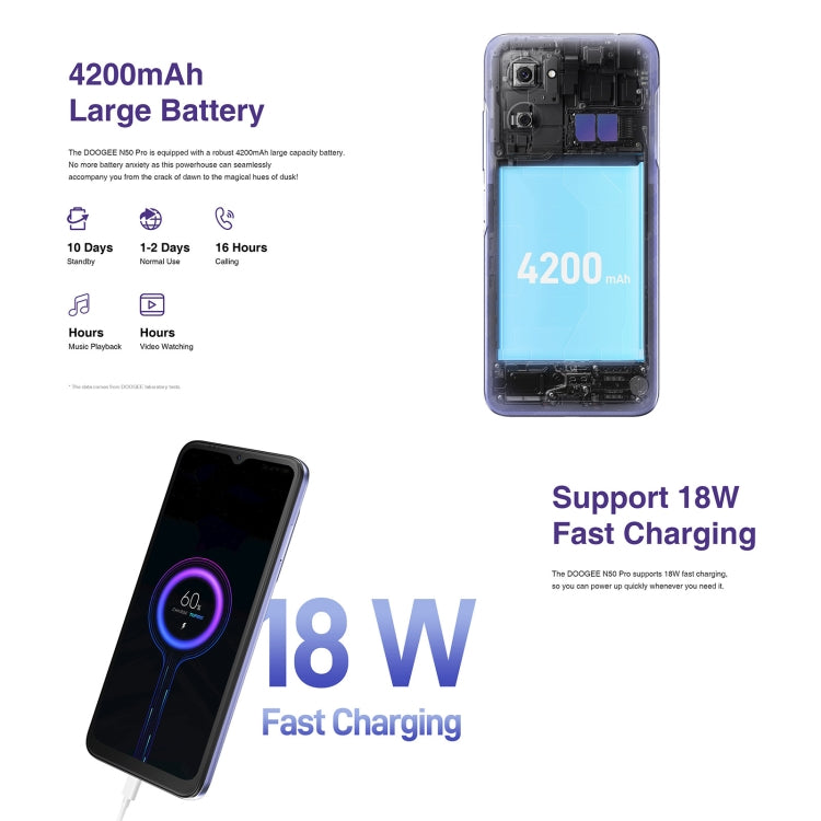 DOOGEE N50 Pro, 8GB+256GB, Side Fingerprint, 6.52 inch Android 13 Spreadtrum T606 Octa Core 1.6GHz, Network: 4G, OTG(Purple) - DOOGEE by DOOGEE | Online Shopping South Africa | PMC Jewellery | Buy Now Pay Later Mobicred