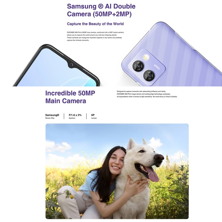 DOOGEE N50 Pro, 8GB+256GB, Side Fingerprint, 6.52 inch Android 13 Spreadtrum T606 Octa Core 1.6GHz, Network: 4G, OTG(Purple) - DOOGEE by DOOGEE | Online Shopping South Africa | PMC Jewellery | Buy Now Pay Later Mobicred