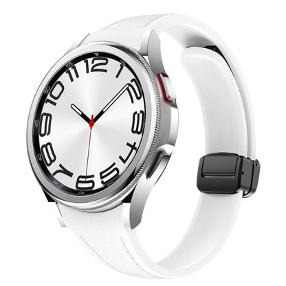 For Samsung Galaxy Watch 6 Slim Magnetic Black Buckle Leather Silicone Watch Band(White) - Watch Bands by PMC Jewellery | Online Shopping South Africa | PMC Jewellery