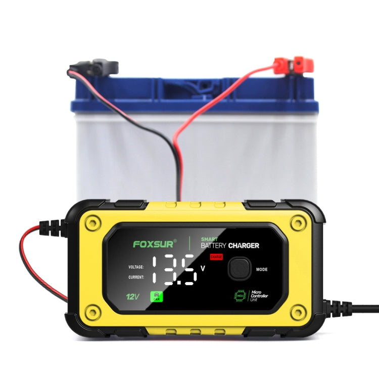 FOXSUR 7A 12V Car / Motorcycle Smart Battery Charger, Plug Type:EU Plug(Yellow) - Battery Charger by FOXSUR | Online Shopping South Africa | PMC Jewellery | Buy Now Pay Later Mobicred