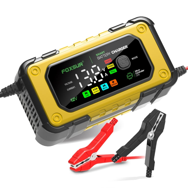 FOXSUR 7A 12V Car / Motorcycle Smart Battery Charger, Plug Type:EU Plug(Yellow) - Battery Charger by FOXSUR | Online Shopping South Africa | PMC Jewellery | Buy Now Pay Later Mobicred