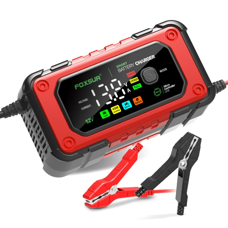 FOXSUR 7A 12V Car / Motorcycle Smart Battery Charger, Plug Type:UK Plug(Red) - Battery Charger by FOXSUR | Online Shopping South Africa | PMC Jewellery | Buy Now Pay Later Mobicred