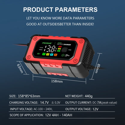 FOXSUR 7A 12V Car / Motorcycle Smart Battery Charger, Plug Type:UK Plug(Red) - Battery Charger by FOXSUR | Online Shopping South Africa | PMC Jewellery | Buy Now Pay Later Mobicred