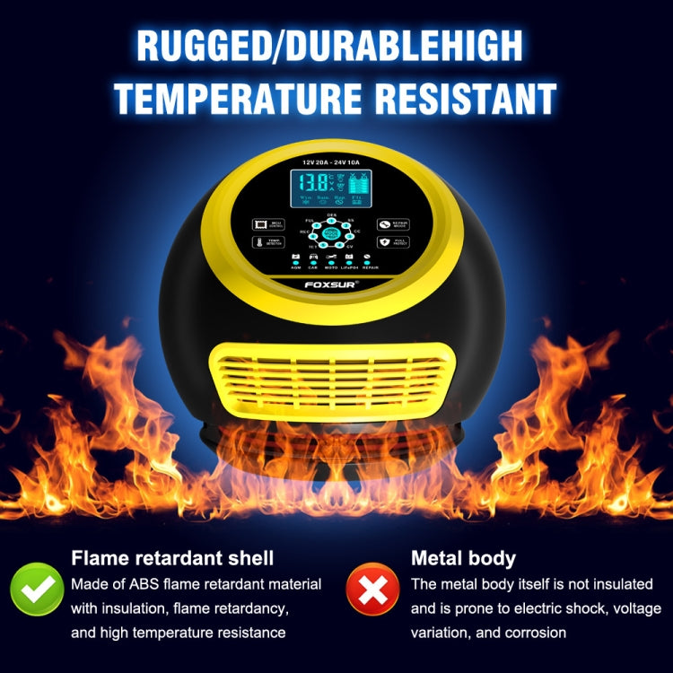 FOXSUR 20A 12V 24V Car / Motorcycle Smart Battery Charger, Plug Type:US Plug(Yellow) - Battery Charger by FOXSUR | Online Shopping South Africa | PMC Jewellery | Buy Now Pay Later Mobicred