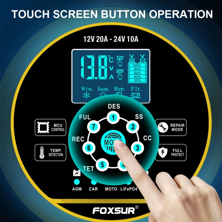 FOXSUR 20A 12V 24V Car / Motorcycle Smart Battery Charger, Plug Type:UK Plug(Yellow) - free shipping - PMC TechLife - Order now!