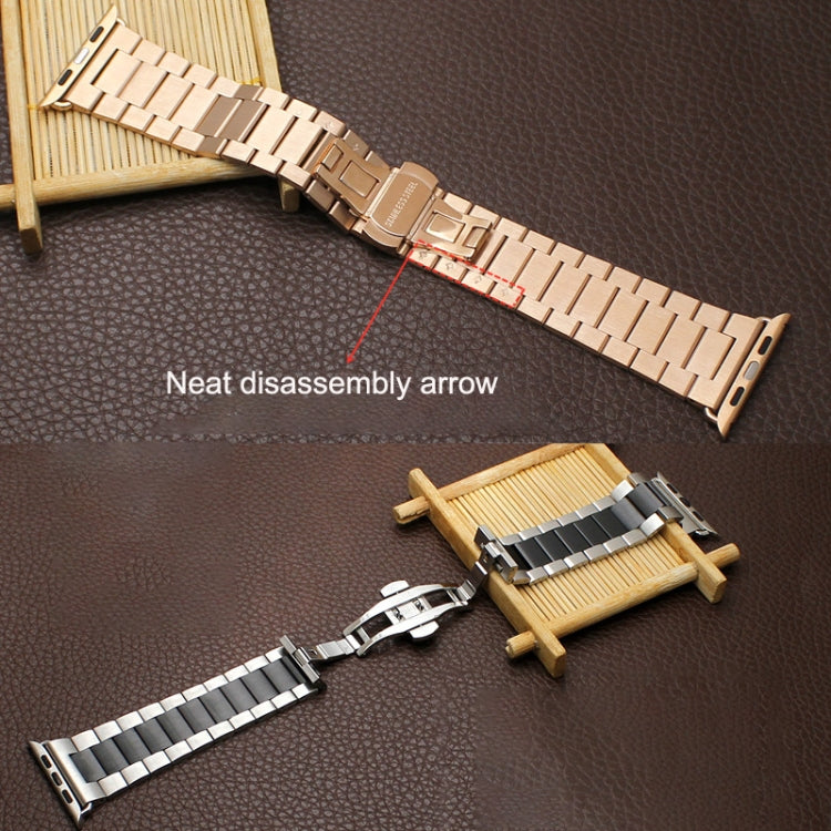 For Apple Watch Series 3 38mm Three-bead Butterfly Buckle Metal Watch Band(Gold) - Watch Bands by PMC Jewellery | Online Shopping South Africa | PMC Jewellery