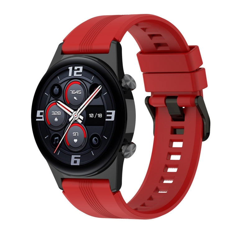 For Honor Watch GS 4 Striped Stainless Steel Buckle Silicone Watch Band(Red) - Watch Bands by PMC Jewellery | Online Shopping South Africa | PMC Jewellery