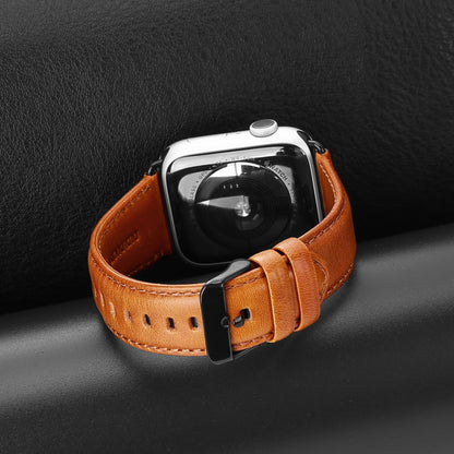 For Apple Watch Series 10 42mm DUX DUCIS Business Genuine Leather Watch Strap(Khaki) - Watch Bands by DUX DUCIS | Online Shopping South Africa | PMC Jewellery | Buy Now Pay Later Mobicred