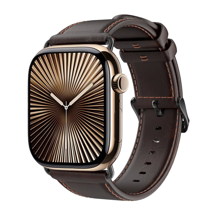 For Apple Watch Series 10 46mm DUX DUCIS Business Genuine Leather Watch Strap(Coffee) - Watch Bands by DUX DUCIS | Online Shopping South Africa | PMC Jewellery | Buy Now Pay Later Mobicred