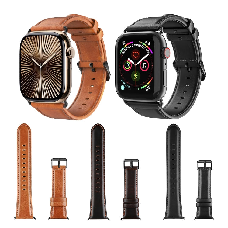 For Apple Watch 42mm DUX DUCIS Business Genuine Leather Watch Strap(Khaki) - Watch Bands by DUX DUCIS | Online Shopping South Africa | PMC TechLife | Buy Now Pay Later Mobicred