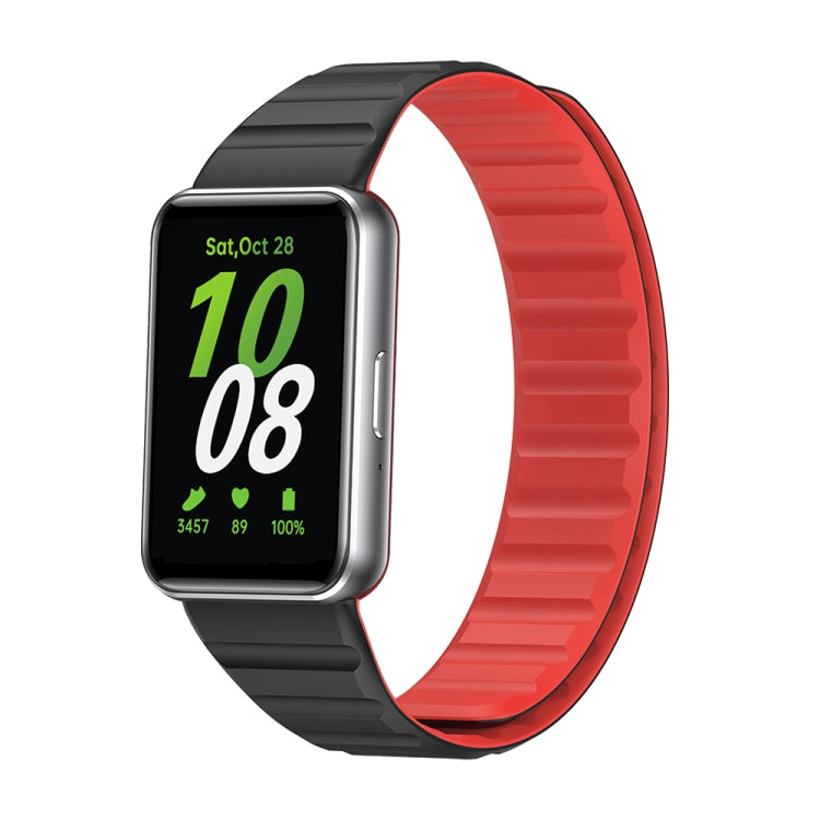 For Samsung Galaxy Fit 3 Two Color Magnetic Silicone Watch Band(Black Red) - Watch Bands by PMC Jewellery | Online Shopping South Africa | PMC Jewellery