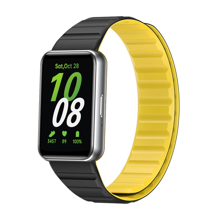 For Samsung Galaxy Fit 3 Two Color Magnetic Silicone Watch Band(Black Yellow) - Watch Bands by PMC Jewellery | Online Shopping South Africa | PMC Jewellery