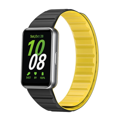 For Samsung Galaxy Fit 3 Two Color Magnetic Silicone Watch Band(Black Yellow) - Watch Bands by PMC Jewellery | Online Shopping South Africa | PMC Jewellery