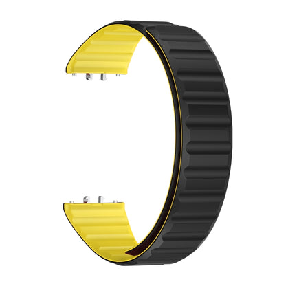 For Samsung Galaxy Fit 3 Two Color Magnetic Silicone Watch Band(Black Yellow) - Watch Bands by PMC Jewellery | Online Shopping South Africa | PMC Jewellery