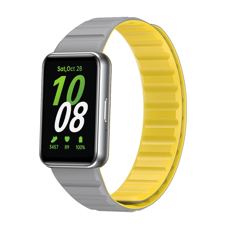 For Samsung Galaxy Fit 3 Two Color Magnetic Silicone Watch Band(Grey Yellow) - Watch Bands by PMC Jewellery | Online Shopping South Africa | PMC Jewellery