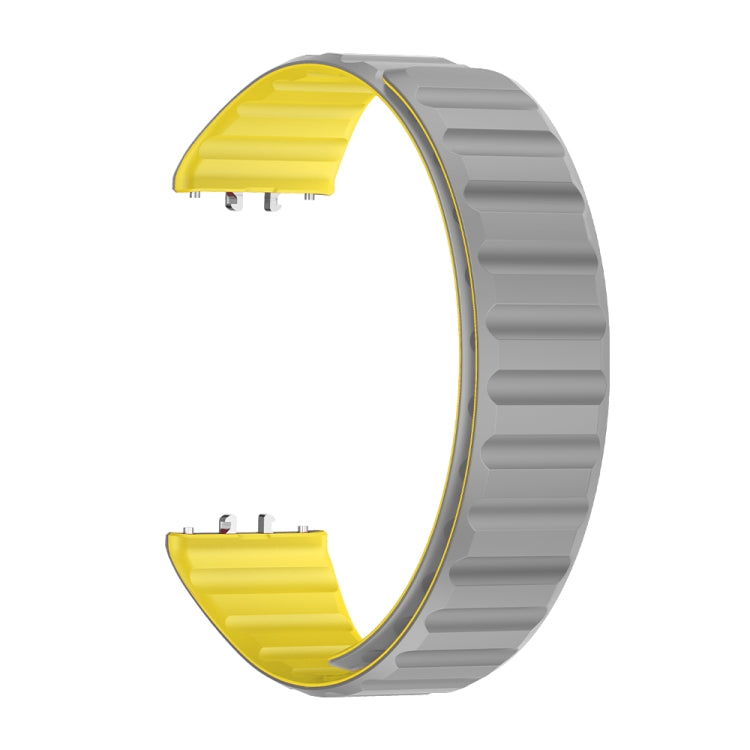 For Samsung Galaxy Fit 3 Two Color Magnetic Silicone Watch Band(Grey Yellow) - Watch Bands by PMC Jewellery | Online Shopping South Africa | PMC Jewellery