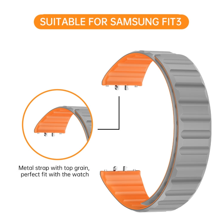 For Samsung Galaxy Fit 3 Two Color Magnetic Silicone Watch Band(Grey Orange) - Watch Bands by PMC Jewellery | Online Shopping South Africa | PMC Jewellery