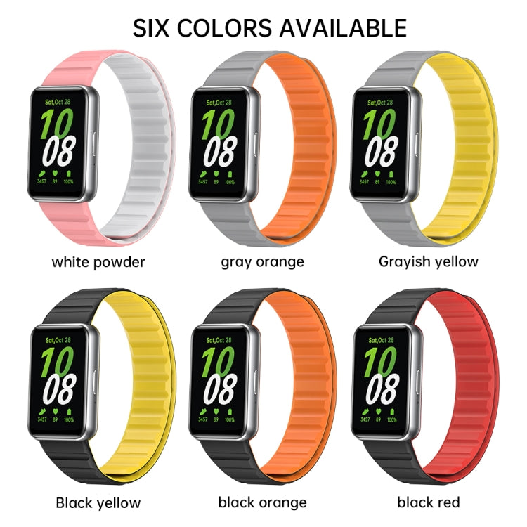 For Samsung Galaxy Fit 3 Two Color Magnetic Silicone Watch Band(Grey Orange) - Watch Bands by PMC Jewellery | Online Shopping South Africa | PMC Jewellery