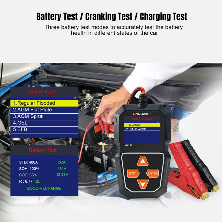 KONNWEI KW218 2.4 inch Color Screen Car Battery Tester(Black) - free shipping - PMC TechLife - Order now!