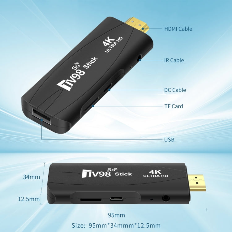 TV98 Rockchip 3228A Quad Core 4K HD Bluetooth Android TV Stick, RAM:4GB+32GB(EU Plug) - Android TV Sticks by PMC TechLife | Online Shopping South Africa | PMC TechLife | Buy Now Pay Later Mobicred