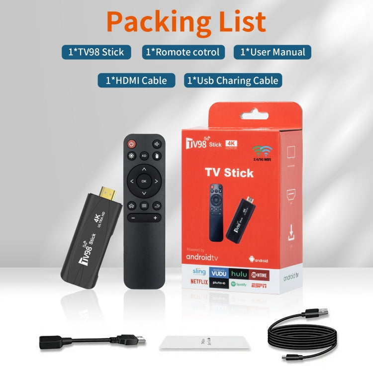 TV98 Rockchip 3228A Quad Core 4K HD Bluetooth Android TV Stick, RAM:4GB+32GB(EU Plug) - Android TV Sticks by PMC Jewellery | Online Shopping South Africa | PMC Jewellery | Buy Now Pay Later Mobicred