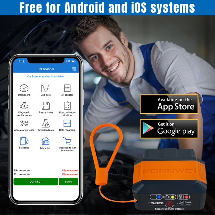 KONNWEI KW906 Bluetooth 5.0 Car OBD2 Scanner Support Android & iOS(Black) - Code Readers & Scan Tools by KONNWEI | Online Shopping South Africa | PMC TechLife | Buy Now Pay Later Mobicred