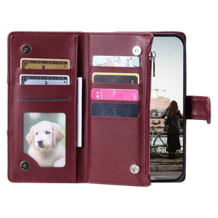 For Google Pixel 7a Glitter Lattice Zipper Wallet Leather Phone Case(Wine Red) - Google Cases by PMC TechLife | Online Shopping South Africa | PMC TechLife | Buy Now Pay Later Mobicred
