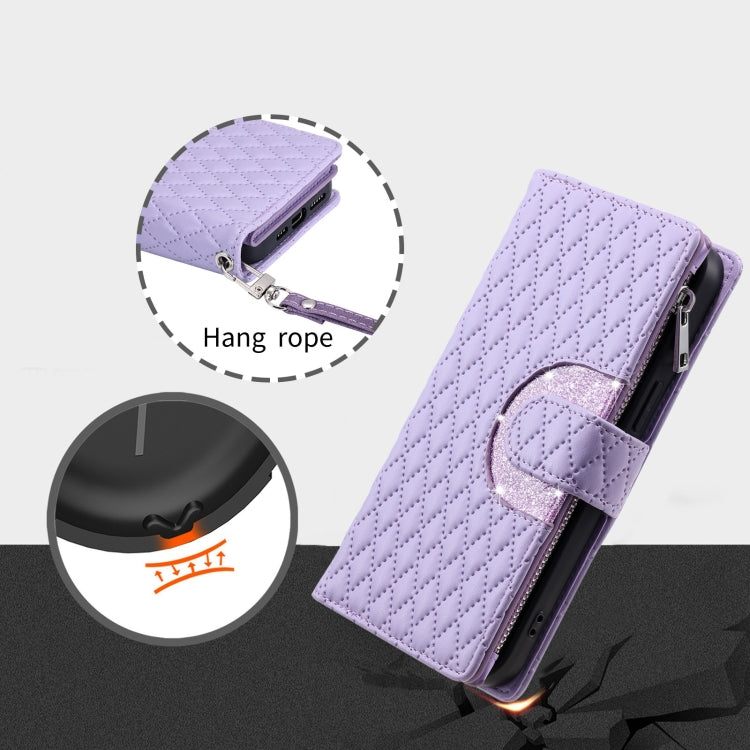 For Google Pixel 8 Pro Glitter Lattice Zipper Wallet Leather Phone Case(Purple) - Google Cases by PMC TechLife | Online Shopping South Africa | PMC TechLife | Buy Now Pay Later Mobicred
