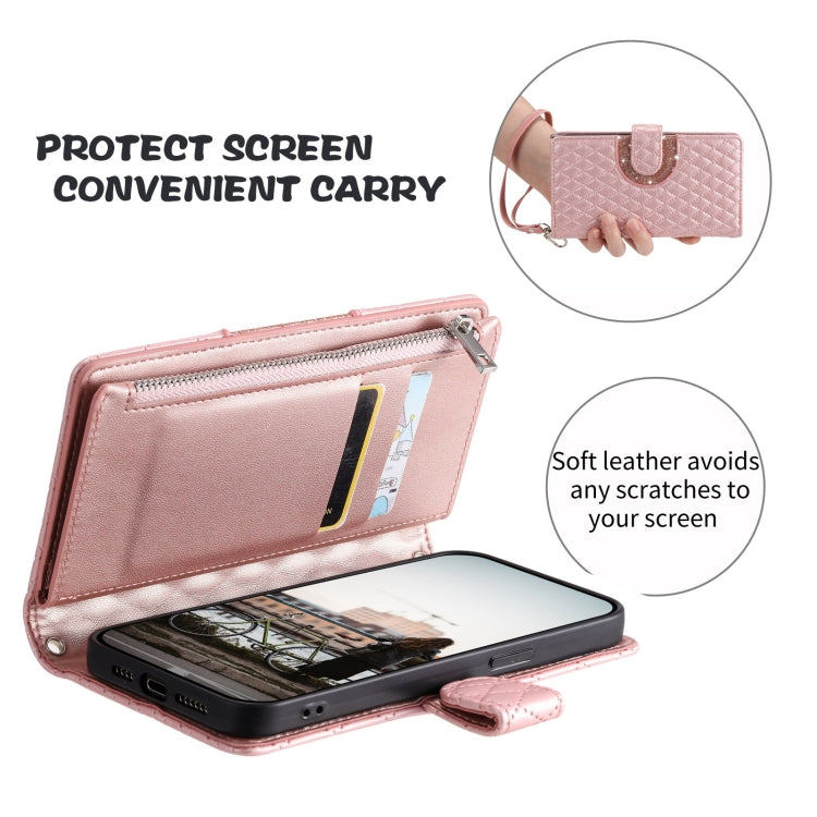 For Google Pixel 8 Pro Glitter Lattice Zipper Wallet Leather Phone Case(Rose Gold) - Google Cases by PMC TechLife | Online Shopping South Africa | PMC TechLife | Buy Now Pay Later Mobicred